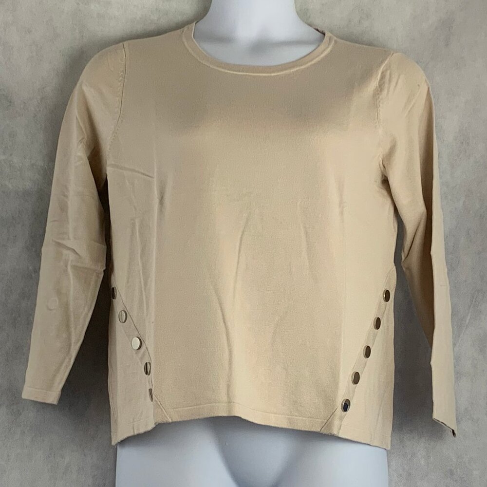 Alfani Women's Hardware Seam Pullover Sweater, Beige, PL / Petite Large
